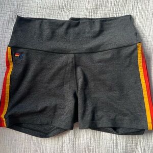 Aviator Nation 5 Stripe Rainbow 4” Hi-Rise Biker Short - Charcoal
